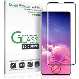 amFilm Screen Protector for Samsung Galaxy S10 Full Cover Not Fingerprint Scanner Compatible Tempered Glass Film with Dot Matrix Black