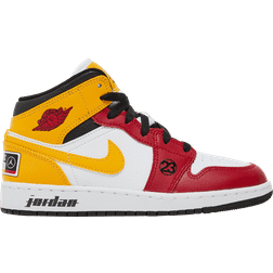 Nike Air Jordan 1 Mid SE GS - White/Black/University Gold/Gym Red