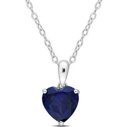 Harmony 2.26 ctw lab-created blue sapphire heart pendant sterling silver with chain