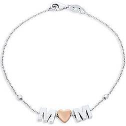 Bling Jewelry Dainty Delicate Rose Heart MOM Word Charm Bracelet 925 Silver