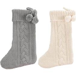 Safavieh 19 Gray/White Knitted Christmas Pom Stocking