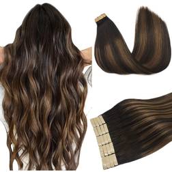 DOORES Tape in Hair Extensions 18 inch #2/6/2 Dark Brown to Chestnut Brown