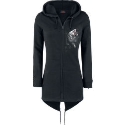 Spiral Pocket Kitten Damen Hoodie mit durchgehendem Reißverschluss & Schwalbenschwanz Ärmel mit Reißverschluss