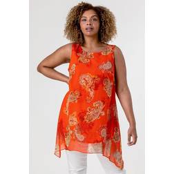 Curve Paisley Print Chiffon Vest Top in Orange