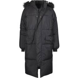 Urban Classics Ladies Oversize Faux Fur Puffer Coat - Black