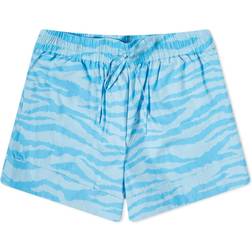 Ganni Printed Cotton Elasticated Shorts Ethereal Blue