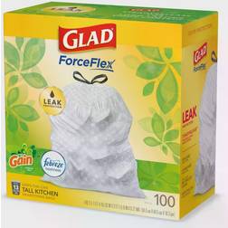 Glad ForceFlex Tall Kitchen Drawstring Trash Bags Gain Original 100pcs 13gal