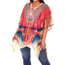 White Mark Short Caftan with Tie-Up Neckline Plus Size - Red