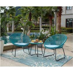Möbilia Garten Sitzgruppe 5-tlg aus Polyrattan 51 x 51 x 50 cm türkis-hellblau Essgruppe