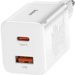 Baseus Super Si Pro Hurtig Oplader 30W USB-C, USB-A Hvid