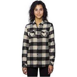 Burnside Ladies Plaid Boyfriend Flannel Shirt Ecru/ Black