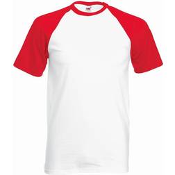 Fruit of the Loom Men's Short Sleeve Baseball T-shirt - White/Red