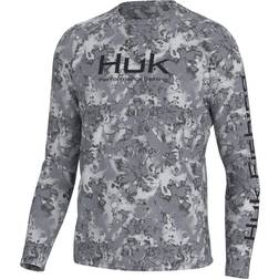 Huk Men's Pursuit Crew Fin Flats Long Sleeve Shirt Volcanic Ash