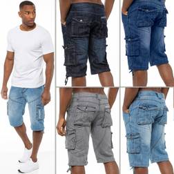 Kruze By Enzo 40, Blue Kruze Mens Cargo Combat Denim Shorts