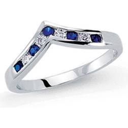 Jewelco London Silver blue CZ Channel set Alternating Wishbone Eternity Ring