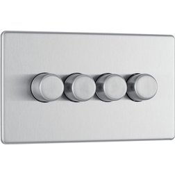 BG British General Nexus Screwless Flatplate 400 W 4 Gang 2-Way Push Dimmer Brushed Steel FBS84P-01