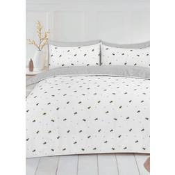 Dreamscene Bee Print Reversible Spotty Duvet Cover White