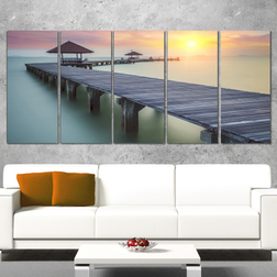 Design Art Wooden Sea Bridge and Sunset Seashore Photo Wall Decor