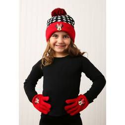 Minnie Mouse Cuffed Winter Hat w/ Gloves Set Black/Red