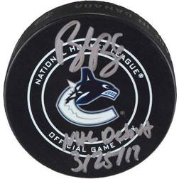 "Brock Boeser Vancouver Canucks Autographed Official Game Puck with "NHL Debut 3/25/17" Inscription"