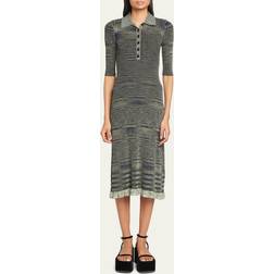 Proenza Schouler Space Dye Rib-Knit Polo Midi Dress NAVY/LIME/BLACK