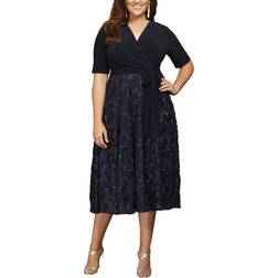 Alex Evenings Plus Surplice Rosettes Dress Navy Navy