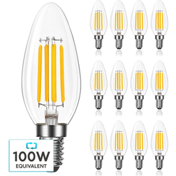 Luxrite 7W Candelabra LED Light Bulbs 100 Watt Equivalent 5000K Bright White 800 Lumens B11 Dimmable Damp Rated E12 12-Pack