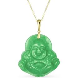 Bling Jewelry Spiritual Green Jade Laughing Buddha Unisex Pendant Necklace