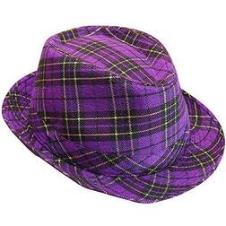 Skeleteen mardi gras fedora hat plaid purple mardi gras costume accessories