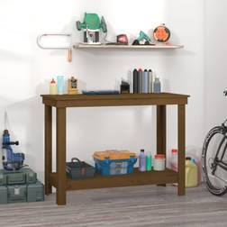 vidaXL Arbejdsbord 110 x 50 x 80 cm Massivt Fyrretræ Gyldenbrun Opbevaringsbænk