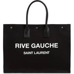 Saint Laurent Womens Black/white Noe Cabas Rive Gauche Branded Canvas Tote bag