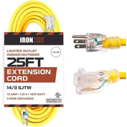 25 foot lighted outdoor extension cord 14/3 sjtw heavy duty yellow