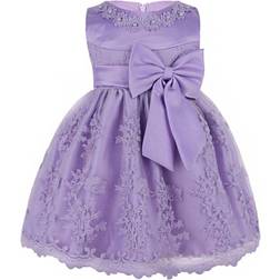 Renvena Toddler Embroidered 3D Flower Dress Princess Pageant Christening Baptism Party - Light Purple