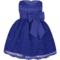 Renvena Toddler Embroidered 3D Flower Dress Princess Pageant Christening Baptism Party - Blue