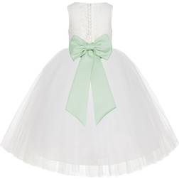 Ekidsbridal Junior Floral Lace Flower Girl Christening Baptism Dress - Ivory/Apple Green