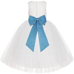 Ekidsbridal Junior Floral Lace Flower Girl Christening Baptism Dress - Ivory/Turquoise