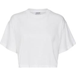 Noisy May Damen Nmalena S/S O-neck Semicrop Top Fwd T Shirt, Bright White