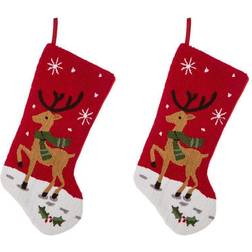 GlitzHome Christmas Hooked Reindeer Fox Cat Dog Stocking