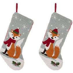 GlitzHome Christmas Hooked Reindeer Fox Cat Dog Stocking