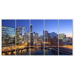 Design Art Chicago River with Bridges Sunset Cityscape Wall Decor