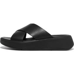 Fitflop F-Mode Leather Flatform Cross Slides - Black