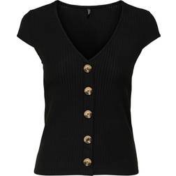 Only Nella Button Short Sleeve Top - Black