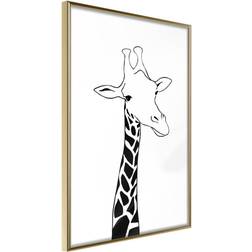 Artgeist Inramad Tavla Black and White Giraffe Guldram Poster