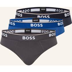 HUGO BOSS Mens Brief 3P Power Three-Pack of Logo Waistband Briefs - Blue/Grey