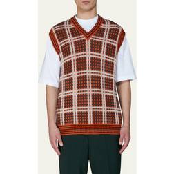 Marni Checked wool-blend sweater vest red