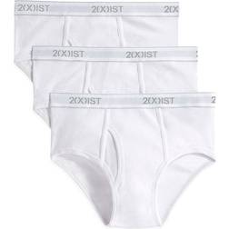 2(X)IST Mens Essential Cotton Fly Front Brief 3-Pack - Pure White
