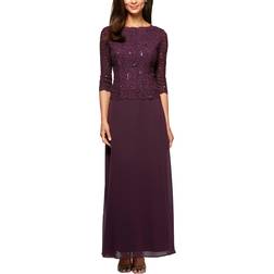 Alex Evenings Damen Mieder mit 3/4-Ärmeln, Stretch, Spitze Kleid für besondere Anlässe, Deep Plum