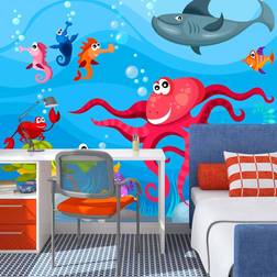 Artgeist Fototapet Octopus and shark 300 x 231 cm