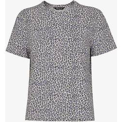 Whistles Womens Beige/Black Dashed Leopard-print Organic-cotton T-shirt