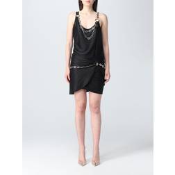 Rabanne Chain Trim Gathered Sleeveless Mini Dress - Black